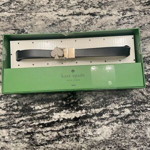 Kate Spade New York Crystal Spade Buckle Leather Belt – Black | New in Box